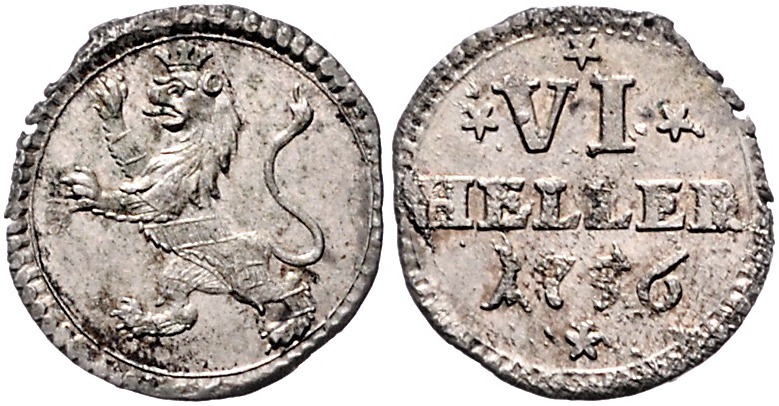 Hessen - Kassel Wilhelm VIII. 1751-1760 6 Heller 1756 Kassel Rs: Der untere Ster...