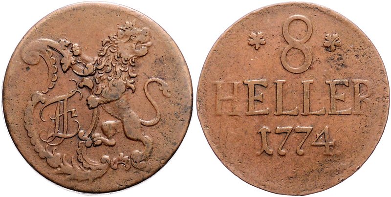 Hessen - Kassel Friedrich II. 1760-1785 8 Heller 1774 sog. Schustertaler Schütz ...