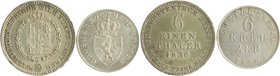 Hessen - Kassel Wilhelm II.und Mitregent Fried.Wilh. 1831-1847 Lot von 2 Stücken: 1/6 Taler 1836 (unsauberer Rand) und Hessen-Darmstadt 6 Kreuzer 1836...