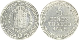 Hessen - Kassel Wilhelm II.und Mitregent Fried.Wilh. 1831-1847 1/6 Taler 1842 AKS 47. Jg. 31. 
 ss-vz/vz