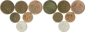 Hessen - Kassel Friedrich Wilhelm I. 1847-1866 Lot von 6 Stücken: 1/2 Kreuzer 1830 (AKS 37, Jg. 26), 1 Heller 1843 (AKS 55 Jg. 39), 3 Heller 1853 (AKS...