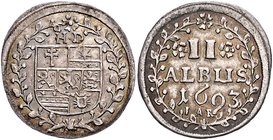 Hessen - Darmstadt Ernst Ludwig 1678-1739 2 Albus 1693 I A R Schütz 2802. 2. Schön 4. 
überdurchschn. Erhaltung mit schöner Patina vz+
