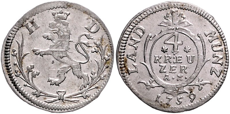 Hessen - Darmstadt Ludwig VIII. 1739-1768 4 Kreuzer 1759 Schön 56. Schütz 3004. ...