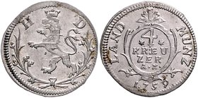 Hessen - Darmstadt Ludwig VIII. 1739-1768 4 Kreuzer 1759 Schön 56. Schütz 3004. 1. 
 f.vz