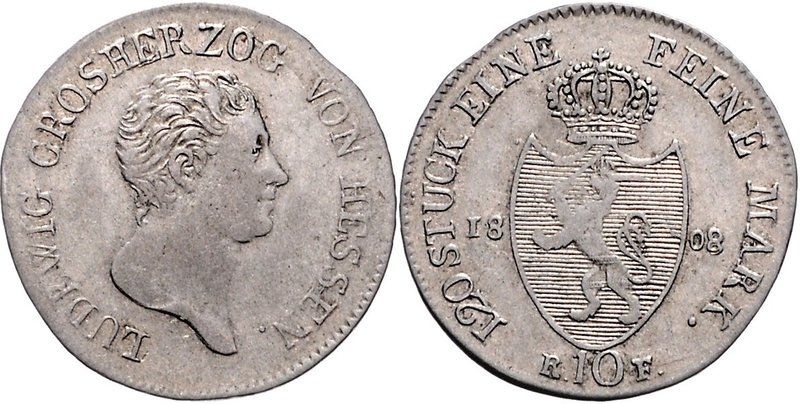 Hessen - Darmstadt Ludwig I. 1806-1830 10 Kreuzer 1808 Variante mit Stück AKS 77...