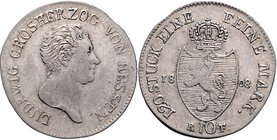 Hessen - Darmstadt Ludwig I. 1806-1830 10 Kreuzer 1808 Variante mit Stück AKS 77 (Var. Anm.). Jg. 9. 
 ss