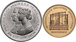 Hessen - Darmstadt Ludwig II. 1830-1848 Lot von 2 Stücken: Vergoldete Bronzemedaille 1842 (unsign.) a.d. Allgemeine Deutsche Industrieausstellung in M...