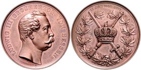 Hessen - Darmstadt Ludwig III. 1848-1877 Bronzemedaille 1873 (v. Schnitzspahn) auf sein 25-jähriges Regierungsjubiläum Hoffm. 6838. Pr.Alex. 2445. 
4...