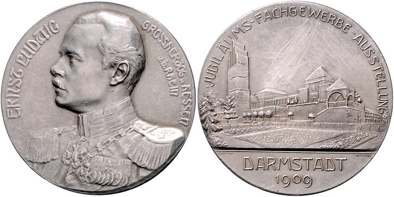 Hessen - Darmstadt Ernst Ludwig 1892-1918 Silbermedaille 1909 (v. Lauer) a.d. Ju...