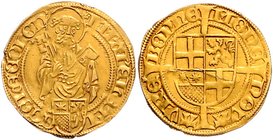 Köln - Erzbistum Hermann IV. von Hessen 1480-1508 Goldgulden o.J. Bonn (1480/81) St. Petrus hinter Wappen / Wappen auf Langkreuz Friedb. 802. Felke 14...