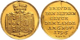 Lippe - Detmold Friedrich Wilhelm Leopold I. 1782-1802 1 1/2 Dukaten 1796 a.d. Geburt des Erbprinzen am 6. November. Unter dem Fürstenhut auf einem He...