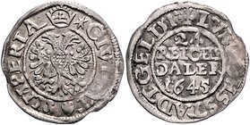 Lübeck - Stadt Doppelschilling 1645 zu 1/24 Reichstaler Behrens 366. 
kl.Sf.a.Rd., 1,96 g ss