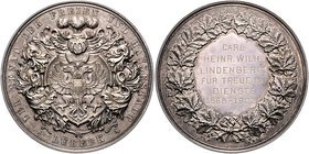 Lübeck - Stadt Silbermedaille 1902 (graviert) (v. Loos) Prämie des Senats der Stadt für treue Dienste, mit Gravur 
50,8mm 60,6g vz