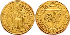 Mainz - Erzbistum Johann II. Graf von Nassau. 1397-1419 Goldgulden o.J. Bingen (1414/17) Stehender Johannes d. Täufer mit Kreuzstab, zwischen den Füße...