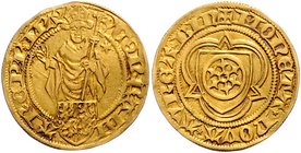 Mainz - Erzbistum Konrad III. Rhein- u. Wildgraf zu Dhaun. 1419-1434 Goldgulden o.J. Bingen (1427/28) Erzbischof mit Krummstab und segnender Hand über...
