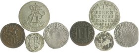 Münster Lot von 4 Stücken: Bistum, Potho von Pothenstein 1379-1381, Pfennig, Krummstab hinter Wappen/Hl. Paulus (Rs. Fundbelag, ss/s), Clemens August ...