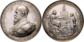 Nürnberg - Stadt Silbermedaille 1896 (v. Boersch) a.d. Bayerische Landes-Industrie-Gewerbe- u. Kunstausstellung, i. Rd: Widmung 'I. Arold Nürnberg' Er...