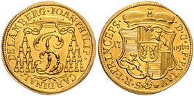 Passau - Bistum Johann Philipp Graf von Lamberg. 1689-1712 1/2 Dukat 1709 Kellner 140. 
Walzenprägung mit feinstem Stempelglanz Kabinettstück
