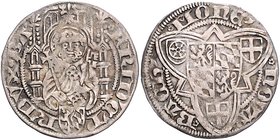 Pfalz - Kurpfalz Friedrich I. 1449-1476 Weißpfennig o.J. (1454/76) Bacharach St. Petrus / Wappen von Mainz, Trier und Köln um quadriertes Wappen von P...