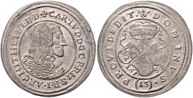Pfalz - Kurpfalz Karl Ludwig 1648-1680 1/4 Gulden 1659 (15 Kreuzer) Slg. Noss -. Memmesh. -. 
sehr seltener Jahrgang in seltener Erhaltung vz-st