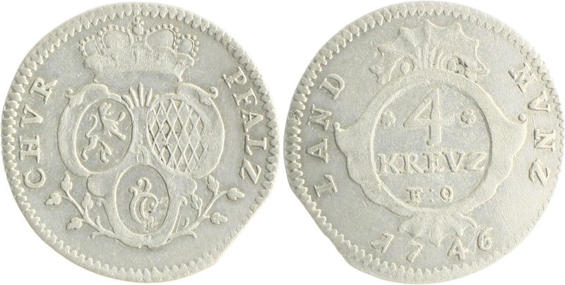 Pfalz - Kurpfalz Karl Theodor 1743-1799 4 Kreuzer 1746 Schön 118. 
flau geprägt...