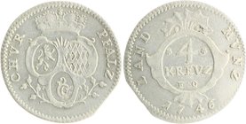 Pfalz - Kurpfalz Karl Theodor 1743-1799 4 Kreuzer 1746 Schön 118. 
flau geprägt ss-vz