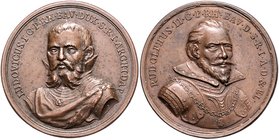 Pfalz - Kurpfalz Karl Theodor 1743-1799 Lot von 2 Bronze-Suitenmedaillen (v. A. Schäffer): Nr. 6 auf Rudolf II. 1306-1353 und Nr. 1 auf Ludwig I. 1174...