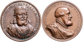 Pfalz - Kurpfalz Karl Theodor 1743-1799 Lot von 2 Bronze-Suitenmedaillen (v. A. Schäffer): Nr. ? (nicht lesbar) auf Ruprecht 1332-1410 (m. Versilberun...