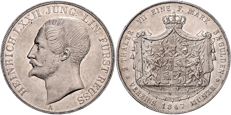 Reuss - Ebersdorf Heinrich LXII. 1818-1854 Doppeltaler 1847 A Kahnt 404. Dav. 80...