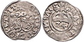 Rietberg, Grafschaft Johann III. von Ostfriesland 1601-1625 Groschen 1617 Adler und Harpyie in bogiger, schildähnlicher Einfassung, durch eine vertika...