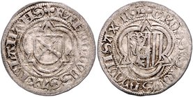 Sachsen - Kurfürstentum, ab 1806 Königreich Friedrich III., Johann und Albrecht 1486-1500 1/2 Schwertgroschen 1492 Zwickau / Schneeberg Krug 1729. aus...