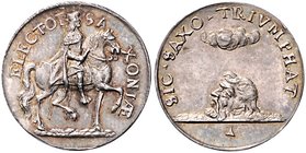 Sachsen - Kurfürstentum, ab 1806 Königreich Johann Georg III. 1680-1691 Silberjeton o.J. Auswurfmünze zur Krönung Josephs I. zum röm.-dt. König in Aug...