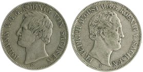 Sachsen - Kurfürstentum, ab 1806 Königreich Johann 1854-1873 Lot von 6 Stücken: Taler 1849 F (Kahnt 448), Vereinstaler 1859 F (Kahnt 463), Vereinstale...