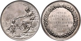 Sachsen - Kurfürstentum, ab 1806 Königreich Albert 1873-1902 Silbermedaille 1887 (v. Lauer) a.d. Internationale Gartenbau-Ausstellung in Dresden 
40,...