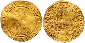 Sachsen - Altenburg Friedrich Wilhelm II. 1639-1669 Dukat 1644 Saalfeld Jz. aus 1643 geändert Friedb. 2908. KOR 374. 
Knickspur, 3,41 g f.vz