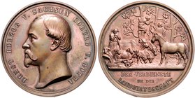 Sachsen - Coburg und Gotha Ernst II. 1844-1893 Kupfermedaille o.J. (v. Helfricht) Prämie für Verdienste um die Landwirtschaft 
44,9mm 41,9g vz