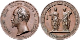Sachsen - Meiningen Bernhard Erich Freund 1821-1866 Bronzemedaille 1846 (v. Helfricht) auf sein 25-jähriges Regierungsjubiläum Mers. 3462. 
45,1mm 43...