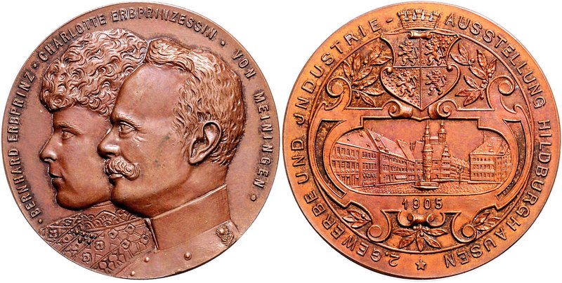 Sachsen - Meiningen Georg II. 1866-1915 Bronzemedaille 1905 (unsign.) a.d. 2. Ge...