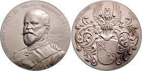Solms - Hohensolms Karl 1899-1920 Silbermedaille 1908 mattiert (v. Lauer) Zum Andenken an seinen 1899 verstorbenen Vater Hermann Joseph 398A. 
50,3mm...