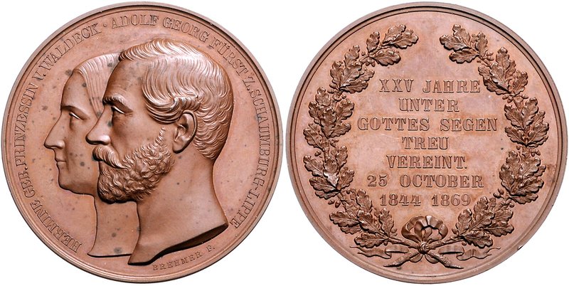 Schaumburg-Lippe Adolf Georg 1860-1893 Bronzemedaille 1869 (v. Brehmer) a.d. Sil...