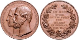 Schaumburg-Lippe Adolf Georg 1860-1893 Bronzemedaille 1869 (v. Brehmer) a.d. Silberhochzeit des Herrscherpaares 
46,5mm 49,2g vz