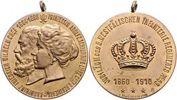 Schaumburg-Lippe Georg 1893-1911 Bronzemedaille 1910 vergoldet (v. Hofstätter) a.d. 50-jährige Jubiläum des 5. Westfälischen Infanterie-Regiments No. ...