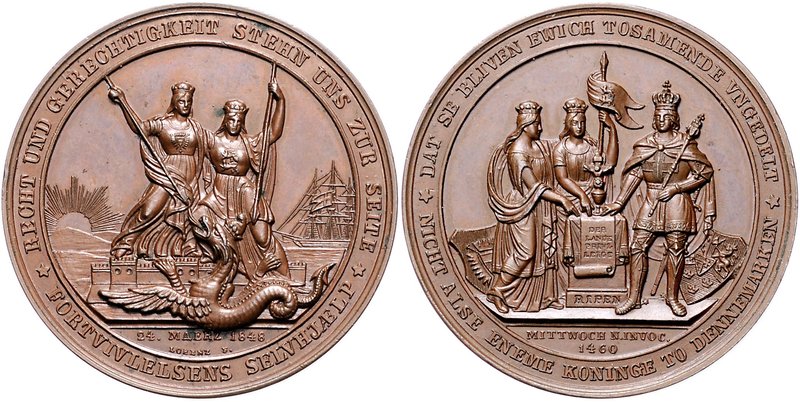 Schleswig-Holstein Provisorische Regierung 1848-1850 Bronzemedaille 1848 (v. Lor...