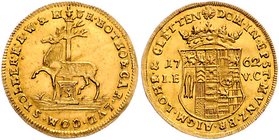 Stolberg - Stolberg Friedrich Botho u. Karl Ludwig 1761-1768 1/2 Dukat 1762 I.E ( ) V.C (Mmz. Julian Eberhard Volkmar Claus) Friederich 1143. Friedb. ...
