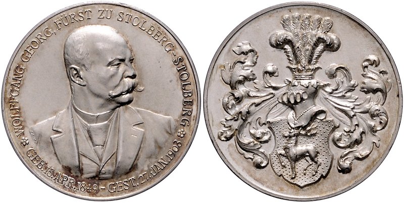 Stolberg - Stolberg Prägungen Bronzemedaille 1903 versilbert (v. Lauer) a.d. Tod...