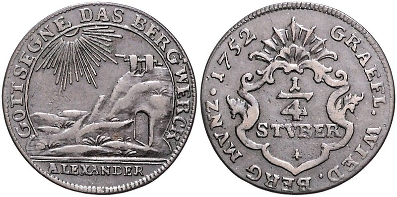 Wied - Neuwied Johann Friedrich Alexander 1737-1791 Cu- 1/4 Stüber 1752 Ausbeute...