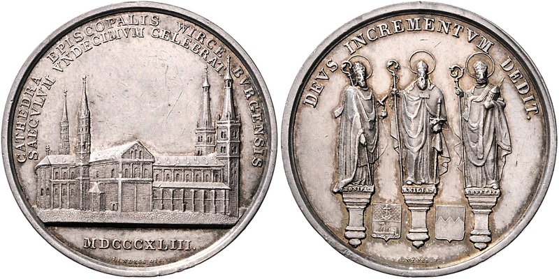 Würzburg - Bistum Georg Anton von Stahl 1840-1870 Silbermedaille 1843 (v. Neuss)...