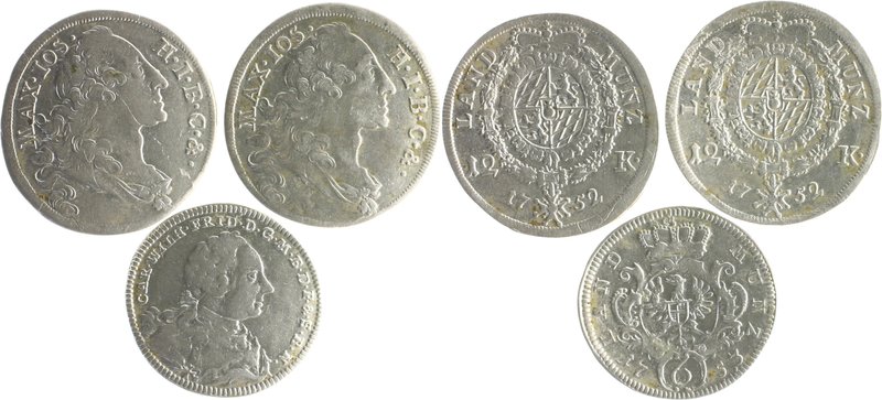 Lots Lot von 3 Stücken: BRANDENBURG-ANSBACH 6 Kreuzer 1753 (Slg. Grüber 4490), B...