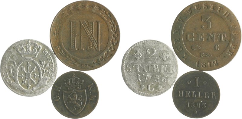 Lots Lot von 3 Stücken: WESTFALEN 3 Centimes 1812 C (AKS 41, Jg. 31), KLEVE 2 St...
