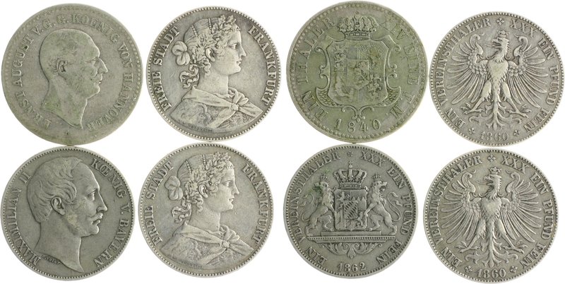 Lots Lot von 4 Stücken: BAYERN Vereinstaler 1862 (Kahnt 116), FRANKFURT 2x Verei...